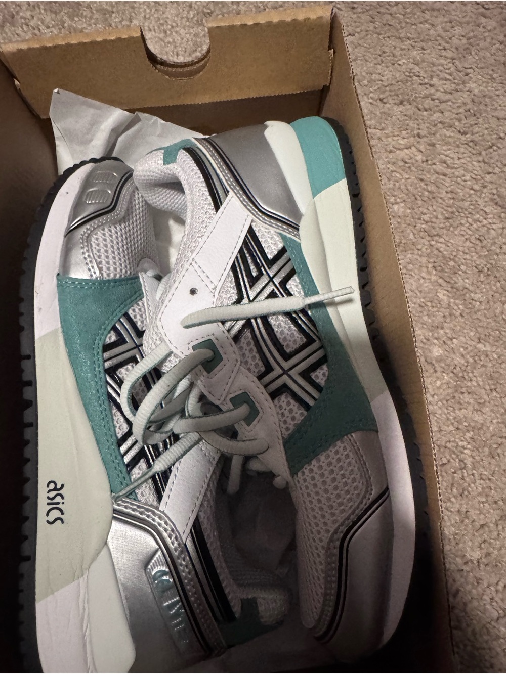 Asics White Teal & Silver Kids' Sneakers
